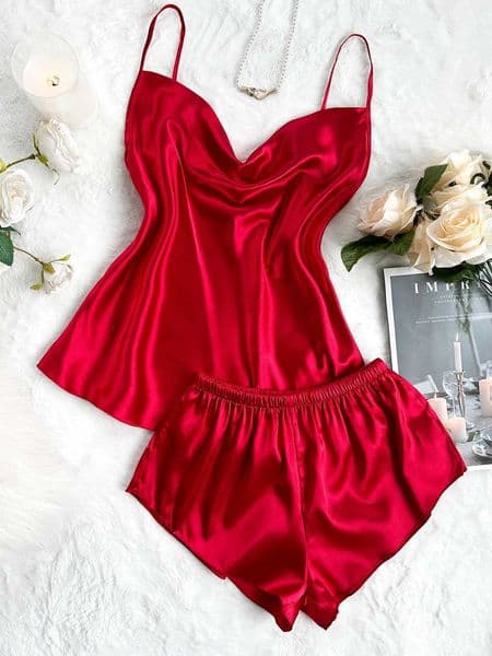 Womens Two Piece Pajama Set Solid Sexy Halter Shorts Sleepwear Casual and Comfortable Home Wear for Home Relaxation L260525