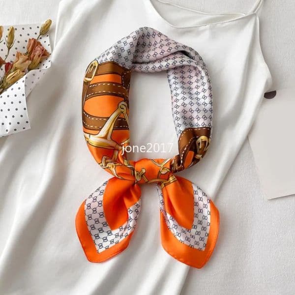 70cm Simple Presbyopia Printing Floral imitate Silk Scarf Headband for Women Girls Fashion Long Handle Bag Scarves Paris Shoulder Tote Luggage Ribbon Head Wraps