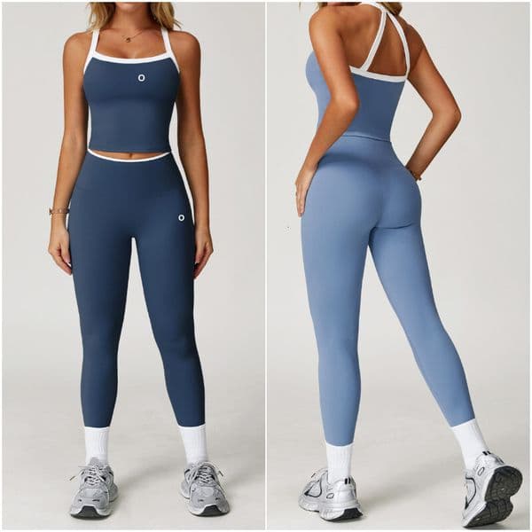 2027 Women Yoga Out fit Sets Two Pieces Long Pants Vest Exercise Spor t Gym Running Trainer Casual Shorts Elastic High Waist Close-Fitting Sport Set