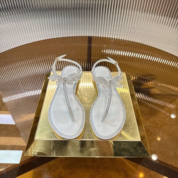 Designer sandal Rhinestone bow crystal satin Sandals Flat heels Round toe women's Luxury Designers Leather sole Top quality Casual shoes Factory Footwear size 35-43