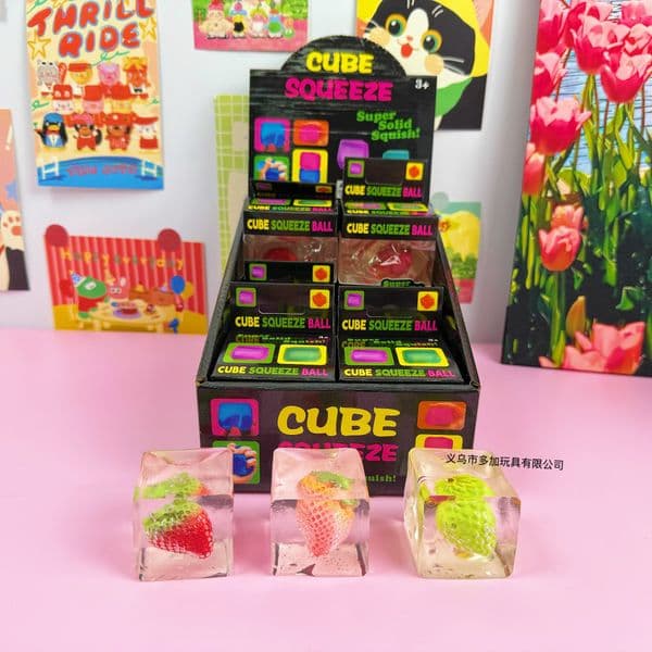 Strawberry Nice Cube Sensory Stress Reliever Fidget Tool for Anxiety & Focus Desk Sensory Cube for Adults & Kids Stress Ball with Display box Decompression Toy BY AIR