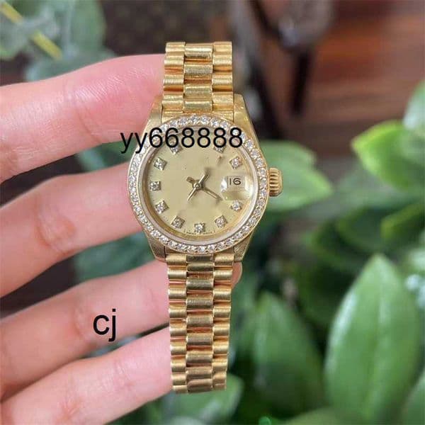 Watch Lady's Day-log Series 18k Gold Mechanical Gold Ring Back Drilled Champagne Dial Diamond Watch cygood
