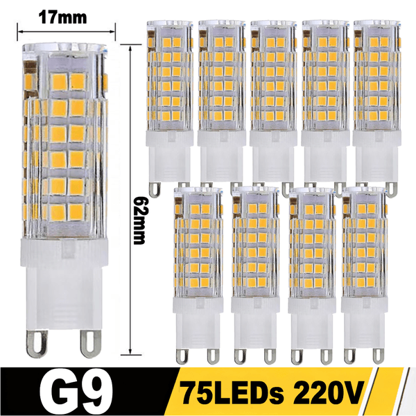 10Pcs/lot G9 LED Lamp AC 220V 230V 240V 9W 75leds Brightest Ceramic SMD2835 DC LED Bulb Warm/Cool White Spotlight replace Halogen light wholesale