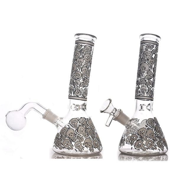 Wholesale Grow in Dark Luminous colorful Skull Glass Oil Burner Bong Dry Herb Tobacco Pipe Blunt Bubbler Water Tobacco Pipe with downstem Smoking banger bowl