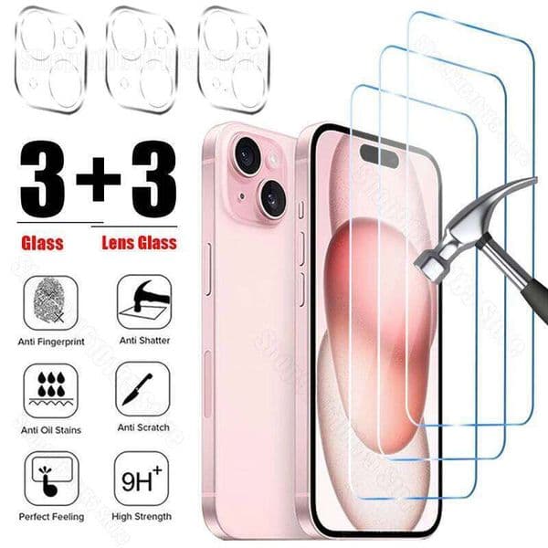 6in1 Tempered Glass 15 14 13 12 11 Pro Plus Mini Camera Screen Protector for iPhone 7 8 SE 2020 2022 XR X XS Max