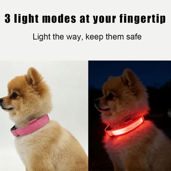 COMMIXCN Premium 2-Pack Red LED Dog Collar, Glowing Safety Collar with 3 Modes , Adjustable & Connectable Design for Any Breed, Comfortable Durable Fabric with Leash Ring