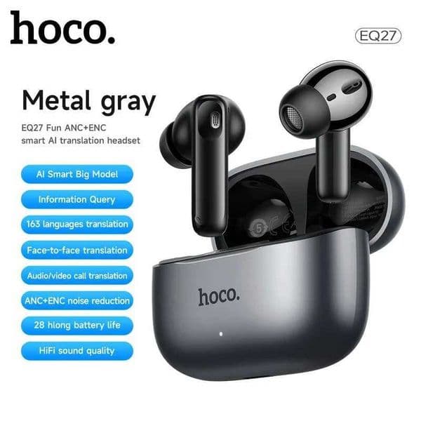 AI HOCO EQ27 ANC+ENC Smart AI Translation Headsets Bluetooth Earphones Sports Headphones HIifi Earbuds With APP Charging Box NEW L260602