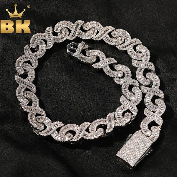 THE BLING KING 15mm Infinity Cuban Baguettecz Necklace Iced Out Square Cubic Zirconia HipHop Fashion Jewelry For Party Gift260530