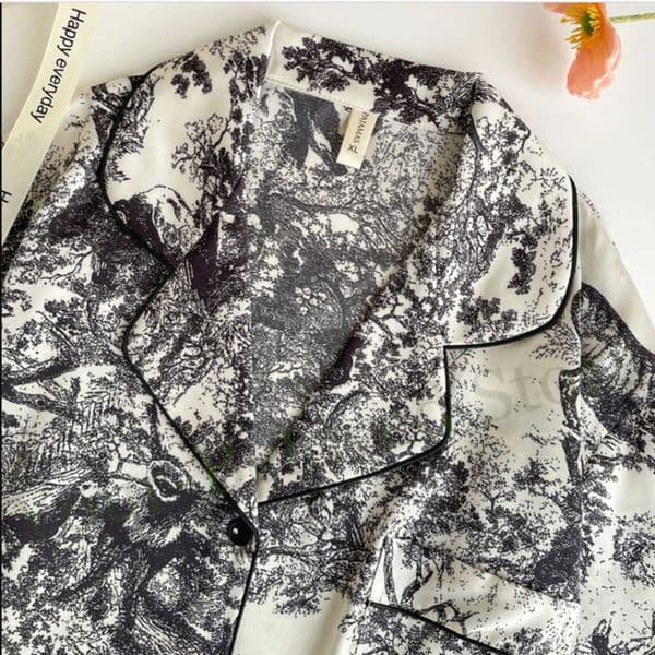 Print Black Long Sleeve Pyjamas Set Flower Homewear Rayon Pajamas Lady Elegant Sleepwear Lapel Shirtu0026pants Casual Outfit Y260603