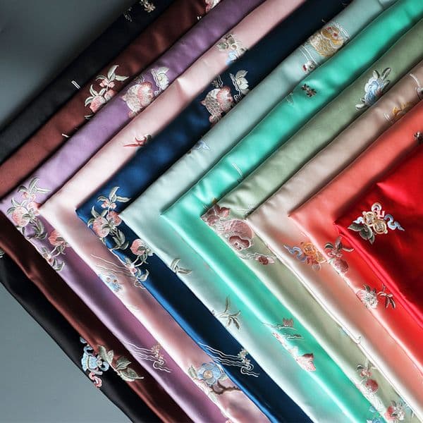 Golden Fortune Embroidered Imitation Silk Heavy Satin, Chinese Style Fabric for Cheongsam