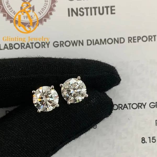IGI CERTIFIED D VS1 Round Ideal Cut Lab Diamond Stud Earrings Lab Grown Diamonds14k White Gold Pushbacks