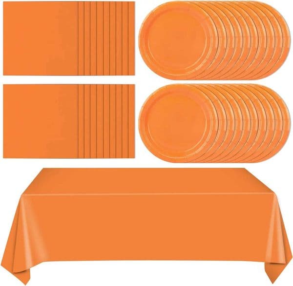 Cups Solid Napkins Orange Disposable Plates Tableware Set Tablecloth Paper For Fall Thanksgiving Halloween Birthday Party Decor C260603