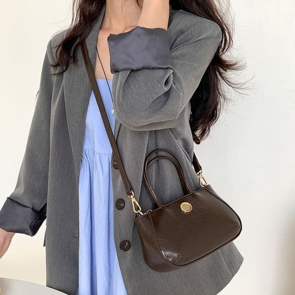 PU Commuting Small Square Oil Wax Leather, Vintage High-End Feel, Women's Handbag, New Versatile Crossbody Bag, Cute