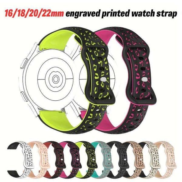 16/18/22mm Leopard Print Engraved Strap for Samsung Galaxy Active2 40/44mm & Watch7 For Huawei GT5/4/3 Slim Soft Adjustable Band