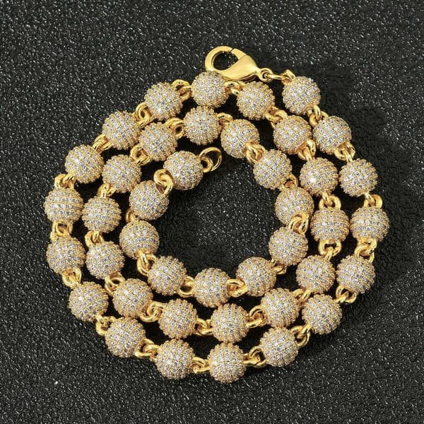 European and American cross-border hip-hop jewelry 8mm round bead full-diamond chain collarbone personalized layered ins necklace unisex accessories