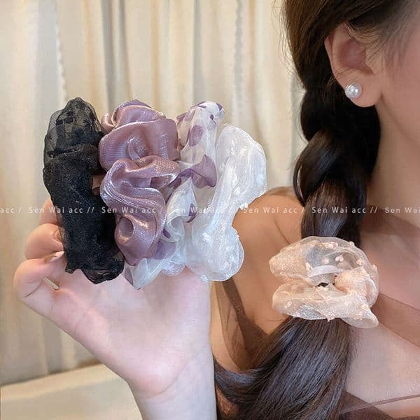 Designer Jewelry Luxury Jewelry Purple Romantic Polka Dot Mesh Satin Scrunchie Retro Gentle Back Of Head Tie High Elasticity Hair Rope