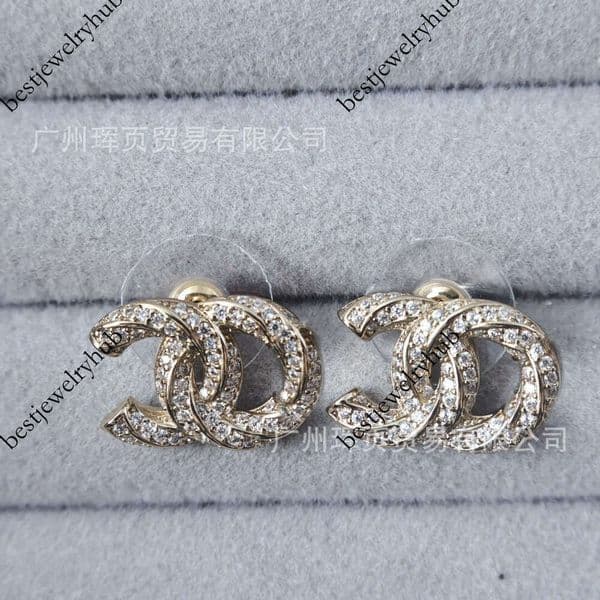 Designer Channel Style cc Exquisite high-end -style double C dia-studded cross women, fashionable -inspired small earrings for women