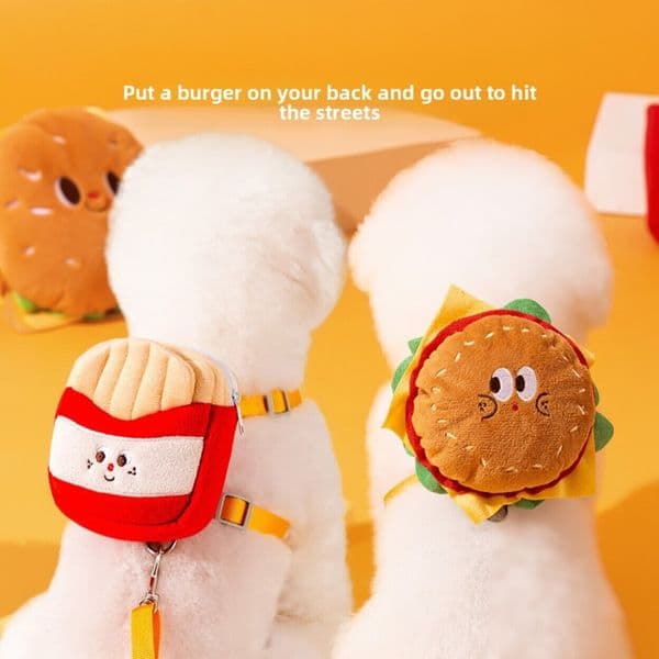 Cute Burger Fries Backpack dog leash Drawstring Cat Vest Chest Strap Outdoor Dog Walking Rope
