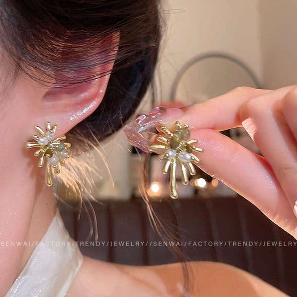 Designer Jewelry Luxury Jewelry Maillard Fireworks Tiger Eye Stone Earrings For Women, Light Luxury, Elegant, High-End Earrings, Niche Fashion Versatile