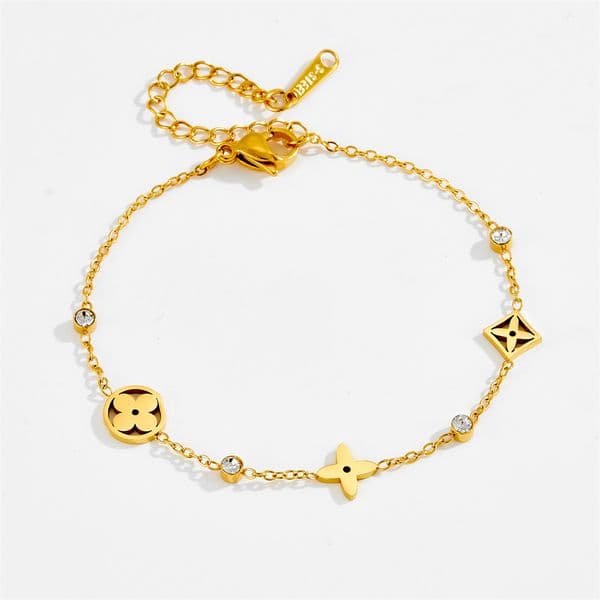 Pink Lucky Four Leaf Flower High Sense Necklace Bracelet Set