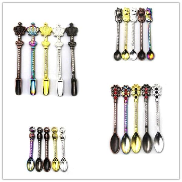 Portable Flower Crown Metal Mini Shovel Wax Scoop Smoking Tool Rainbow Accessories for Snuff Sniffer Hoover Glass Pipes Hookahs Water Bong Herb Tools
