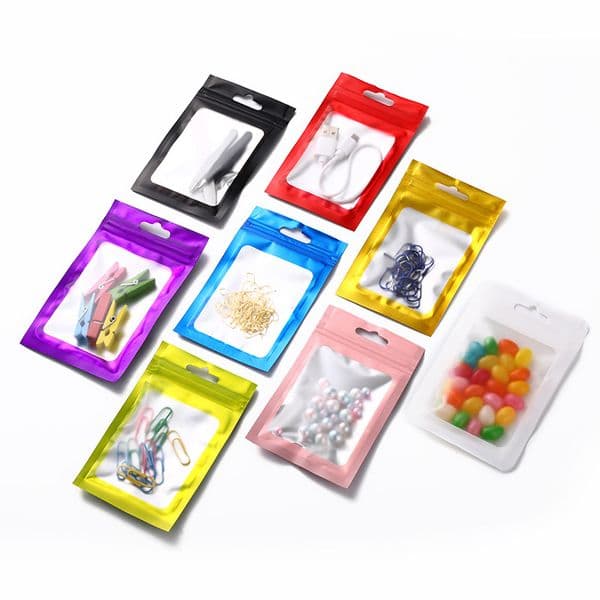 Scratch Resistant Mat Finish Shiny Surface Zipper Sealed Accessories Pouches for Storage Colorful Matte Finishing Transparent Window Self-Closing Plastic Bag