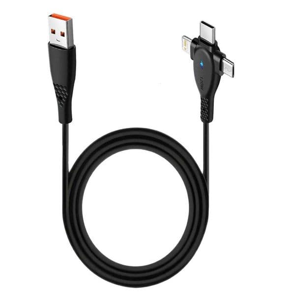 Type-C 3-in-1 Super Fast Data Cable Silicone 1-Pull 3-Belt Lamp Flash Charging 3-Head Suitable for iPhone Samsung Xiaom