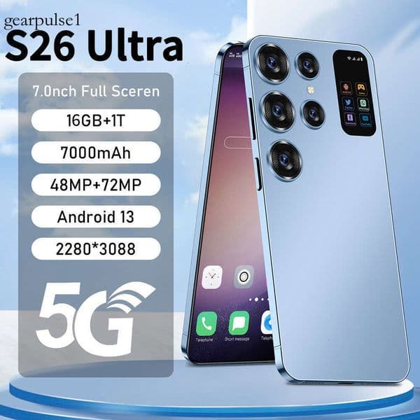New Android smartphone S26 Ultra with a high-definition large screen, 16GB + 1TB of memory, facial ID and fingerprint ID.