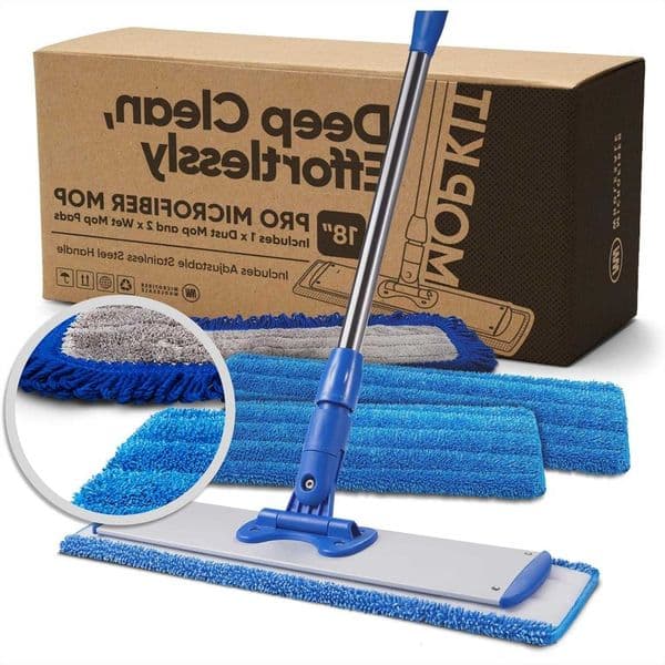 Mop 18 Floor Microfiber - Hardwood Dust Wet Mopping for Hardwood Tile Laminate Vinyl with 3 Washable Pads No Bucket C260604