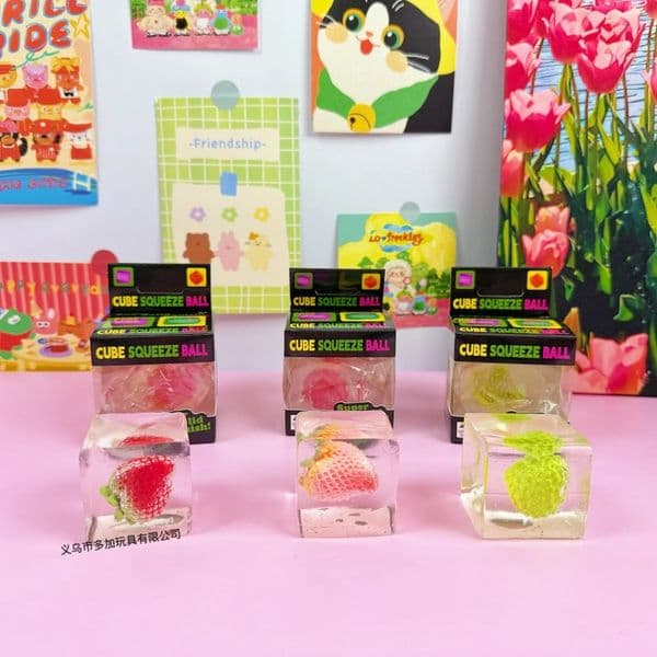 Strawberry Nice Cube Sensory Stress Reliever Fidget Tool for Anxiety & Focus Desk Sensory Cube for Adults & Kids Stress Ball with Display box Decompression Toy BY AIR