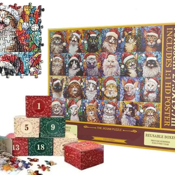 Advent 2025, 24 Days Christmas Countdown Calendar Cat, Dog Jigsaw Puzzle Gift for Pet Lovers, Kids, Home Decor