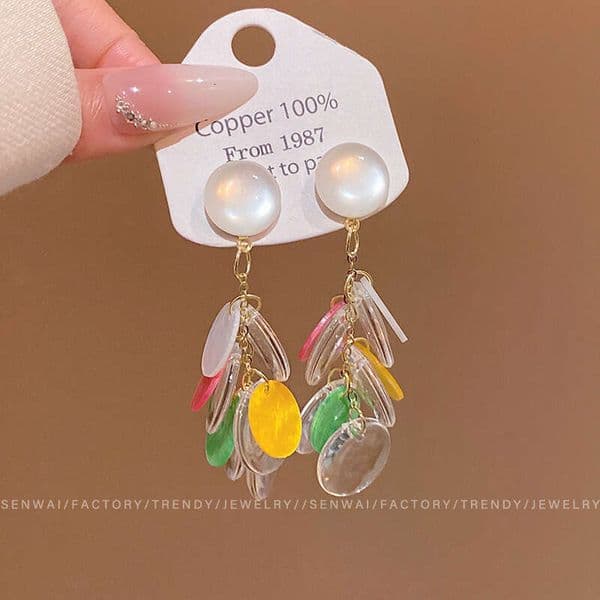 Designer Jewelry Luxury Jewelry Colorful Tassel Shell Earrings For Women, Summer Dopamine Beach Vacation Style Earrings, 2026