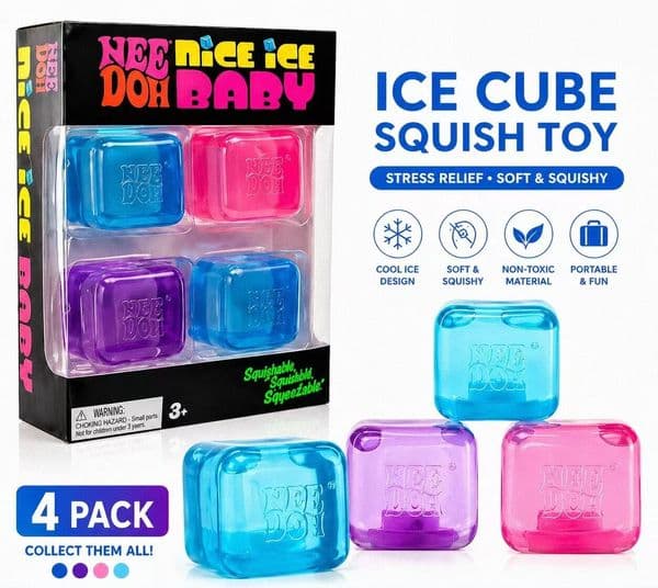 Set of 4 Needoh Nice Ice Baby Fidget Cubes - Durable & Soft Textured Sensory Play Tools for Children with Special Needs BYAIR