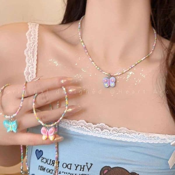 Designer Jewelry Luxury Jewelry Dopamine-Colored Butterfly Beaded Necklace For Women, Summer Fresh And Sweet Choker, Niche Design Acce