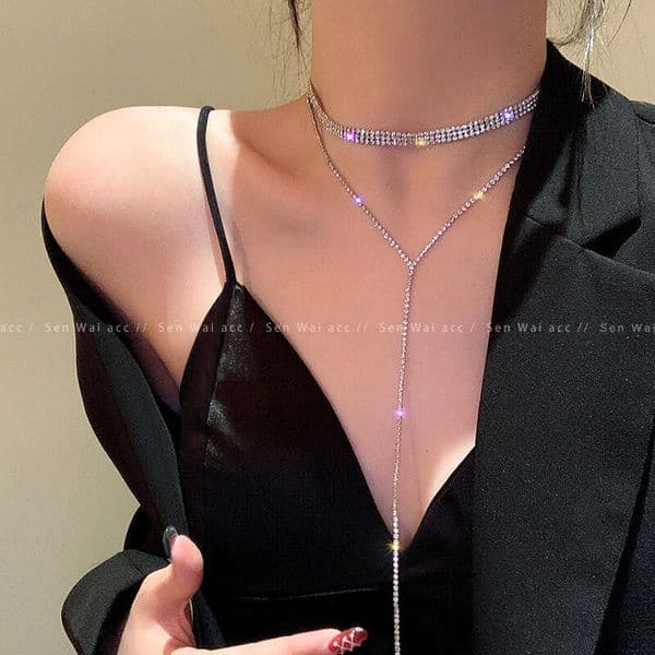 Designer Jewelry Luxury Jewelry Full Diamond Super Shiny Tassel Necklace For Women, Light Luxury Niche Design, High-End Clavicle Chain, Fashionable And Vers