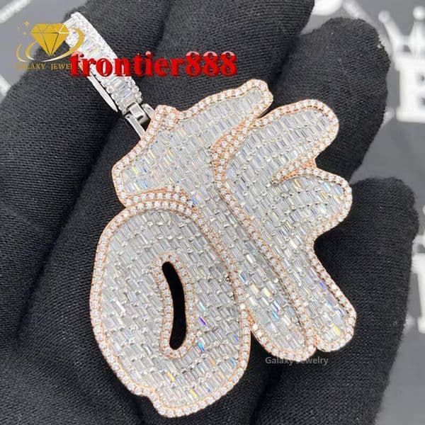 Custom Pendant OTF Letter VVS Iced Out Charm Necklace Baguette Moissanite Diamond 925 Pure Silver Hiphop Jewelry Men Pendant