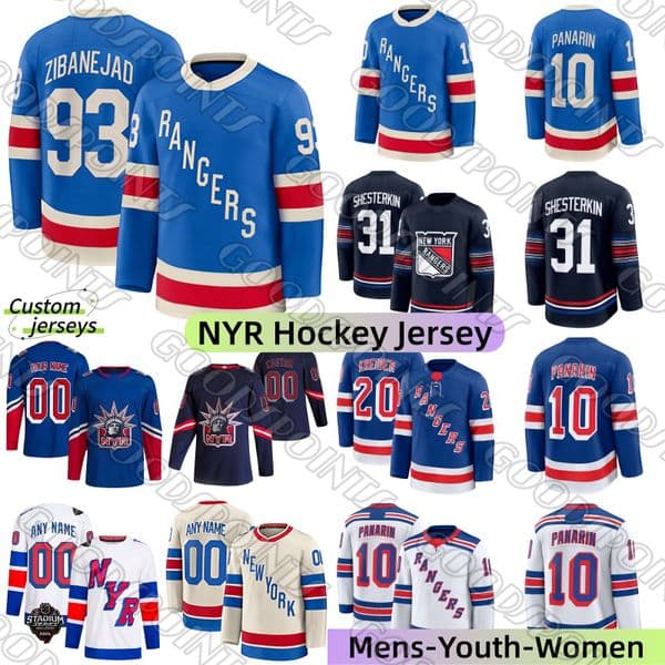 NY New YorkS RangersS Jersey Mika Ziibanejad Adam Fox Igor Shesterkin JT Miller Trocheck Mark Messier Brian Leetch Mike Richter Gabe Perreault Ranger Hockey Jerseys