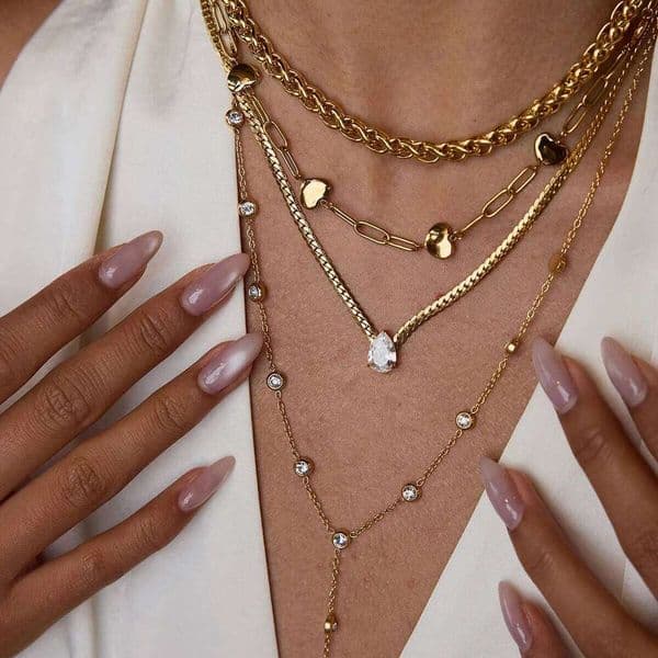 Uworld Minimalist Waterdrop Snake 18k Gold Color Plated Stainless Steel Stackable Chain Necklace Women's