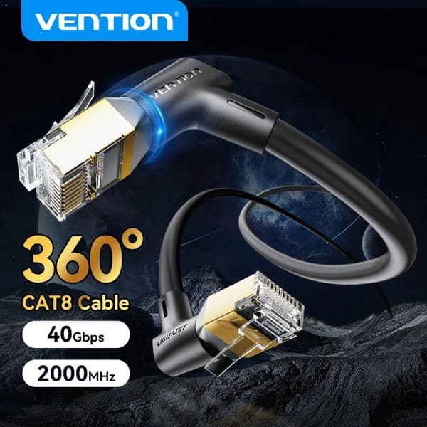 Vention CAT8 Ethernet Cable 40Gbps 2000MH 360 Rotate n CAT8 Networking Internet Lan Cord for Laptops Router RJ45 Cable 260530