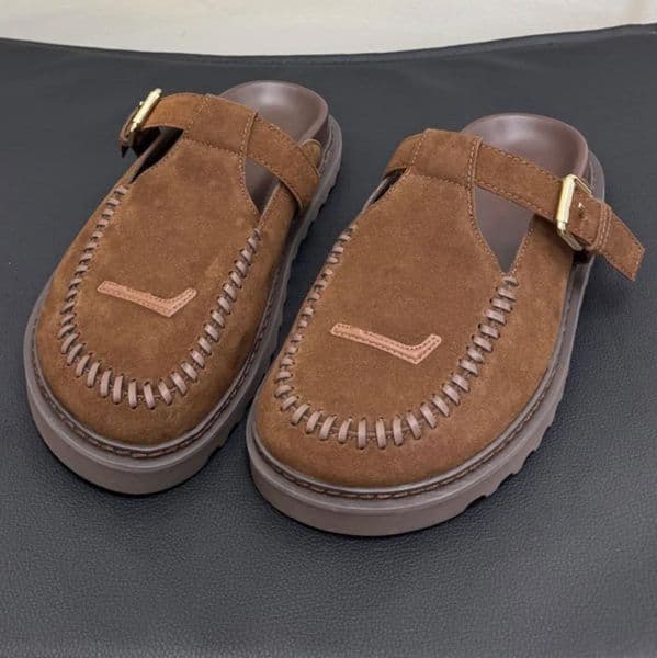 2026 Womens Colorado Closed Mule Designer Luxury Suede Calf Leather Sandals Ladies Adjustable Buckle Strap Slides Gold Toned Buckle Rubber Outsole Size 35-41