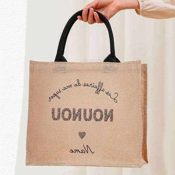 Name Floral Boho Leopard Personalized Nanny Nounou Heart Bow Patterns Jute Tote with Hand Shopping Bag Mother Day Christmas Gift H260606