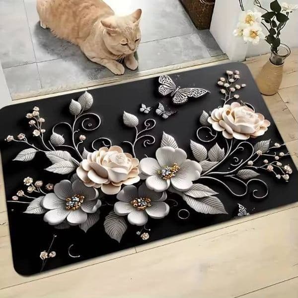Modern Floral Pattern Non-Slip Rubber Bath Mat: Absorbent Washable Entryway Rug And Bathroom Floor Mat - 40X60/50X80cm