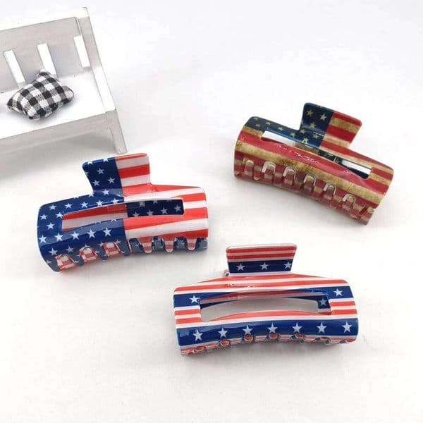8cm New Classic American Flag Design Pattern Claw Clip For Women Personality Acrylic Multiple Color Choice Hair Accessories