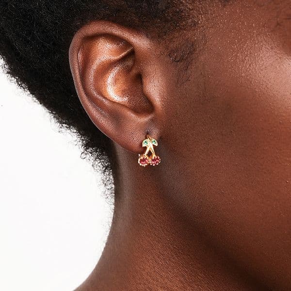 Trendy European American summer new style sparkling diamond bow and cherry earrings, versatile for daily commuting, women's earrings