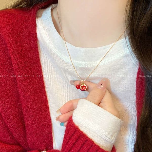 Designer Jewelry Luxury Jewelry Ankora Red Pomegranate Necklace For Women, Fashionable And Sophisticated, Exquisite Collarbone Chain, Vintage Simple Neck Ch