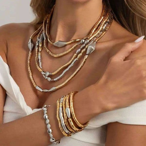 Ingemark Exaggeration Multi Layer Thick Necklace Bracelets for Women Creative Punk Stacking Metal Bangles 2026 New Jewelry Set