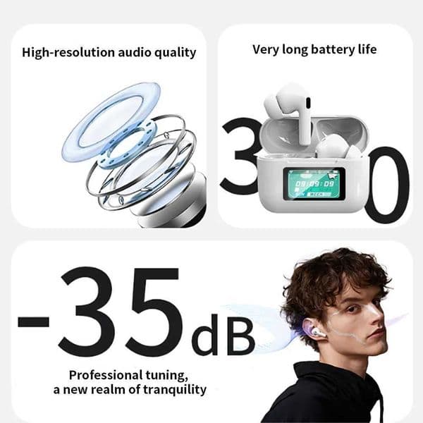 V53 ERAZER Bluetooth Earphones AI Translator Earbuds LCD Touch Screen Sport Wireless Headphones HD Call Stereo Sound LonglifeL260604