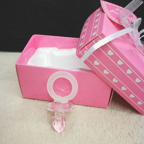 50pcs Crystal Baby Shower Favors Newborn Baby Gift set Lover Crystal Pink Pacifier Baby Souvenir wholesale
