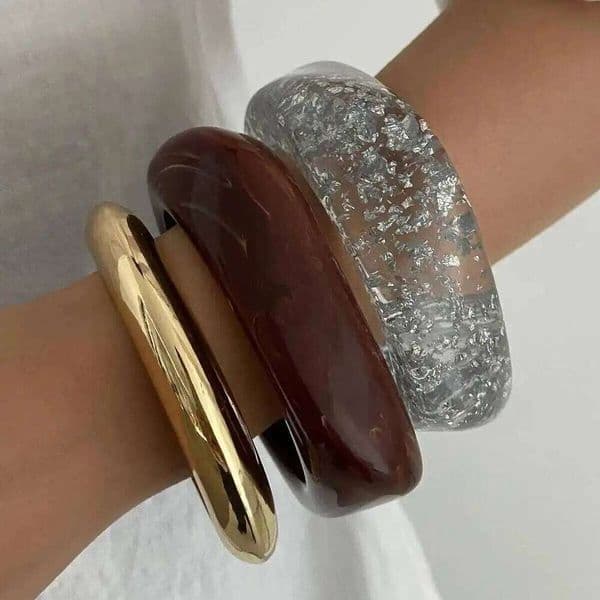 Lacteo Hip Hop Punk Irregular Brown Sequin Resin Acrylic Bracelet Creative Retro Spring Metal Bangle On Hand Accessories Jewelry