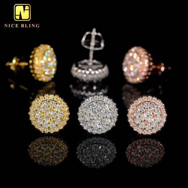 Premium Jewelry Earrings Pass Tester Silicon Stone 925 Silver Rose/Gold Plated Hip Hop Cluster VVS Moissanite Studs